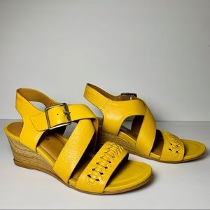 Comfortiva Simone Yellow Leather Wedge Sandals
